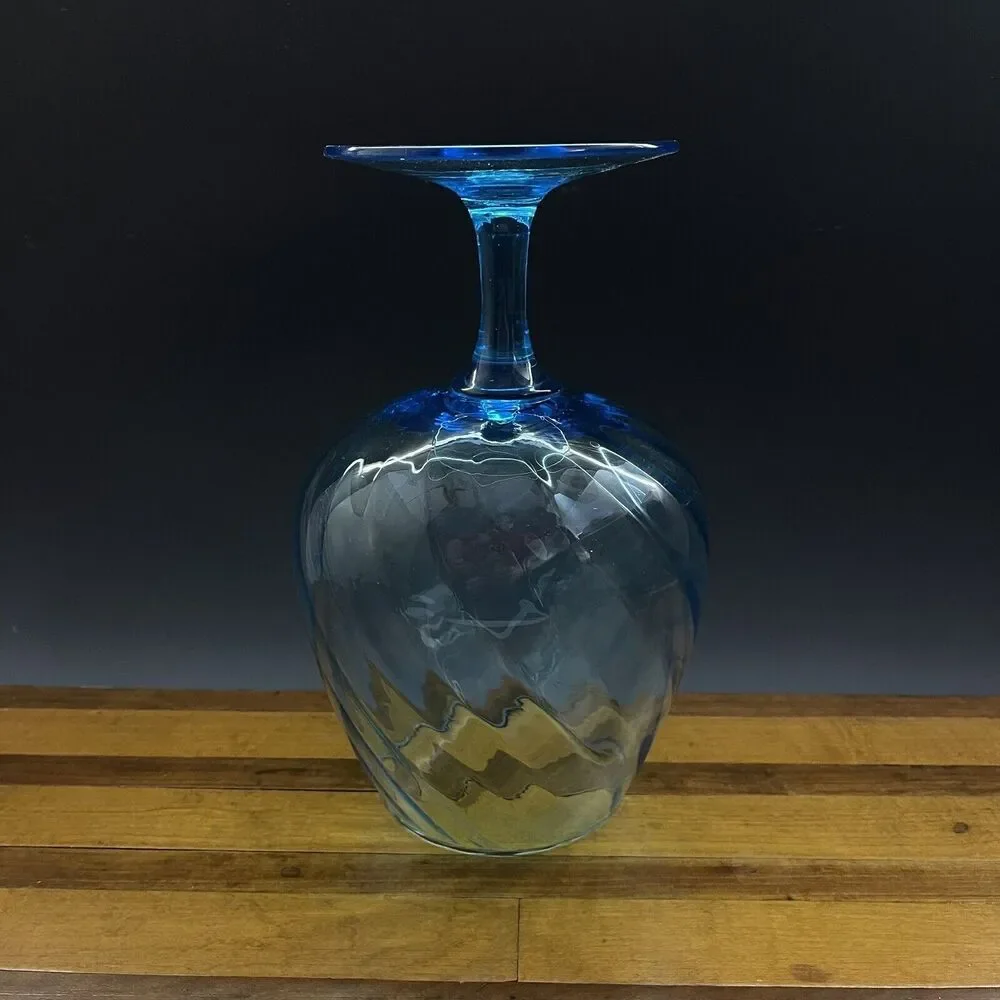 Vintage Blue Optic Hand-Blown Art Glass Bowl Brandy Snifter Vase‎ Ice